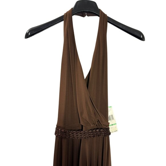 Nine West Halter Midi Dress 8 Vintage Y2K Fit & Flare Braided Belt Brown New - Picture 3 of 13